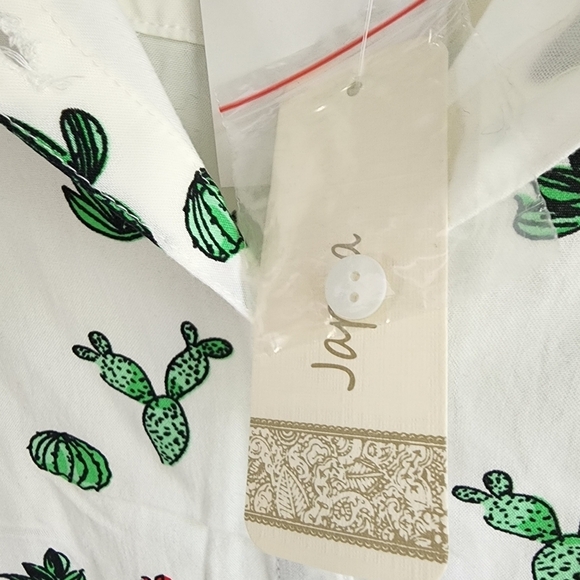 Japna Rayon Sleeveless Button Down Shirt Cactus Print - Picture 6 of 8